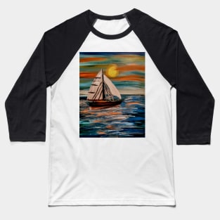 Sailing ship in the open ocean at sunset Baseball T-Shirt